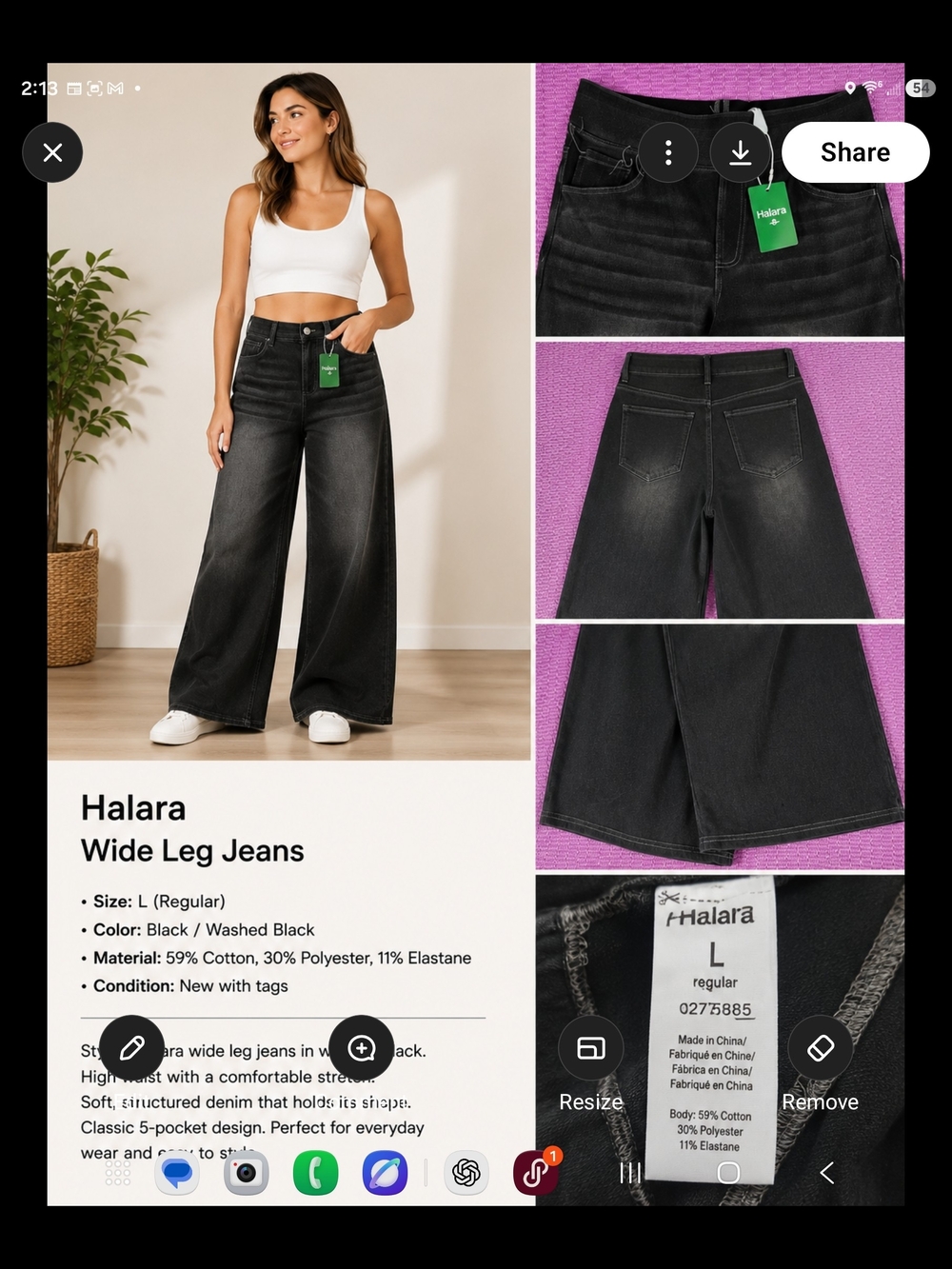 HALARA Washed Black Wide Leg Jeans - Women's Saze L